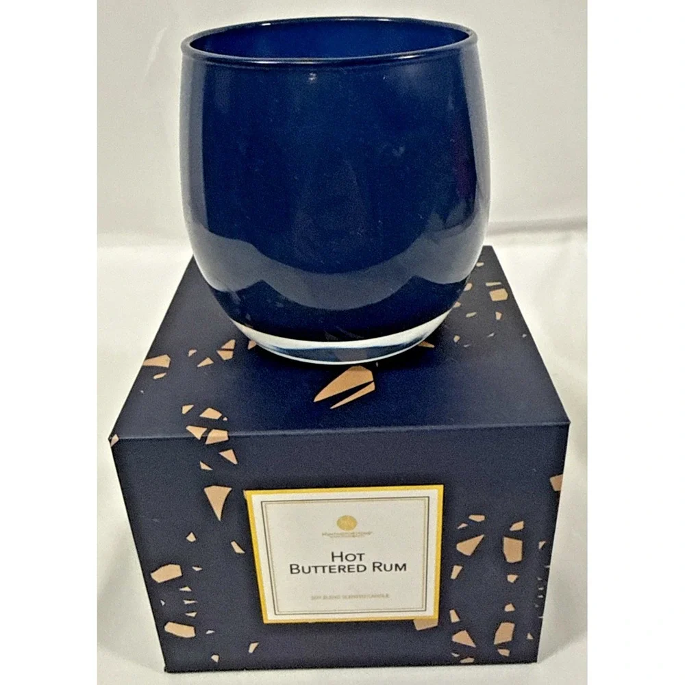 Huntington Home Hot Buttered Rum Candle 7.4oz Navy Blue Soy Blend Scented
